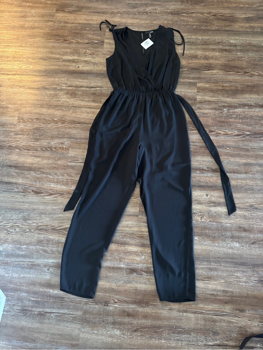 Aqua Black Sleeveless Wrap-Front Jumpsuit